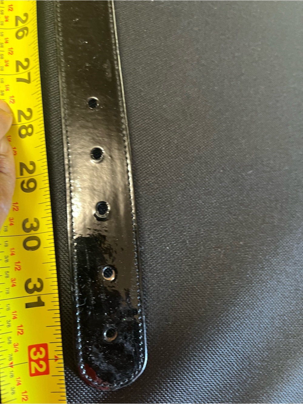 Vintage Escada Black Patent Leather Belt & Gold Infinity Logo Buckle size EU34 - Picture 4 of 6